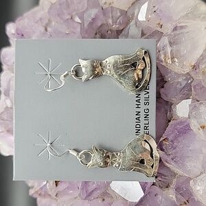 Sterling Silver Tribal Navajo Made “Cat” Hook Earrings by Louisse Yazzie 925